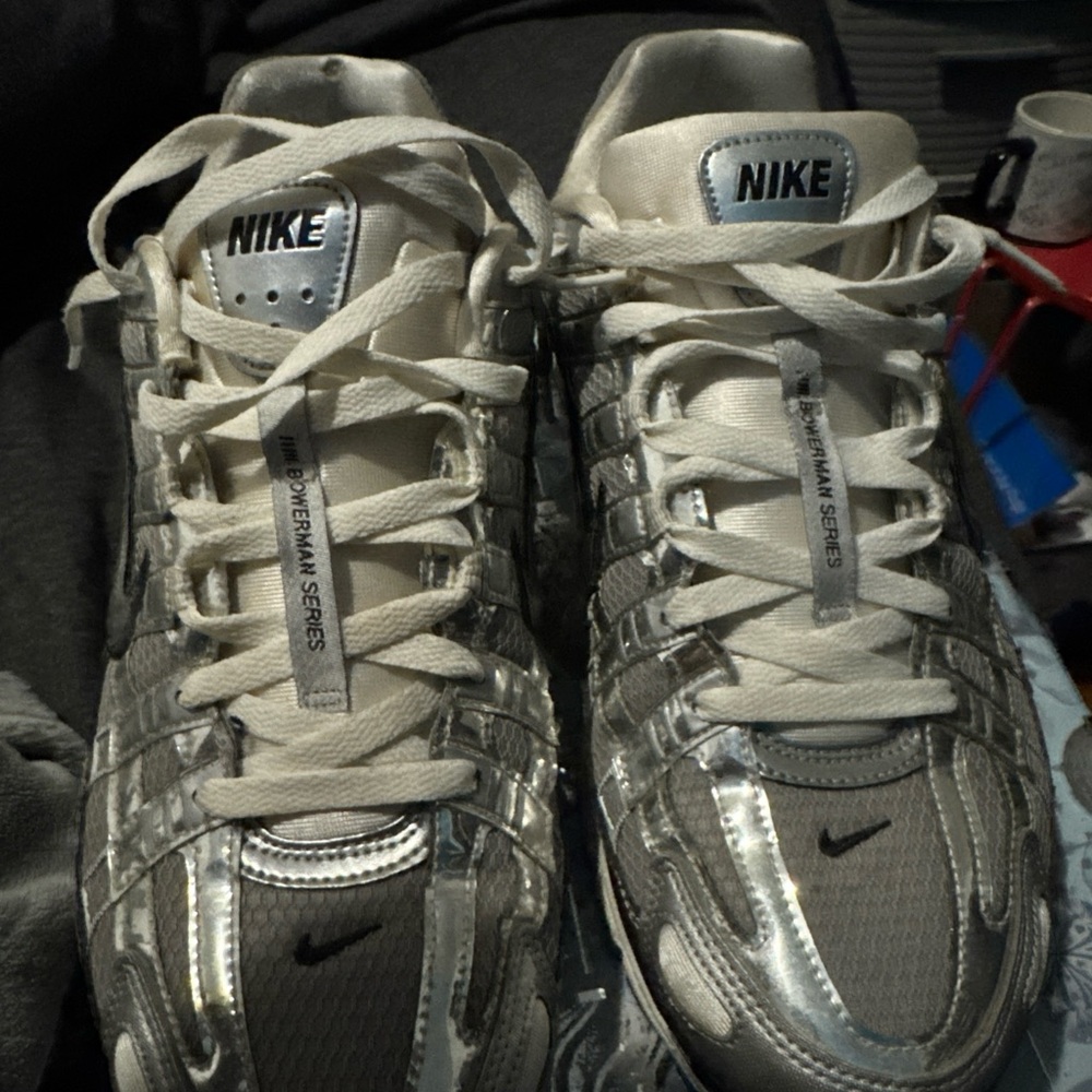 Nike P-6000 Men's Metallic Silver and White Sneakers
